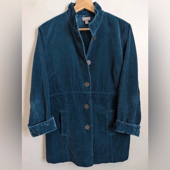 Coat J. JILL Jacket Corduroy Teal Blue Green Cotton Velvet Size Small Petite SP - Picture 4 of 13